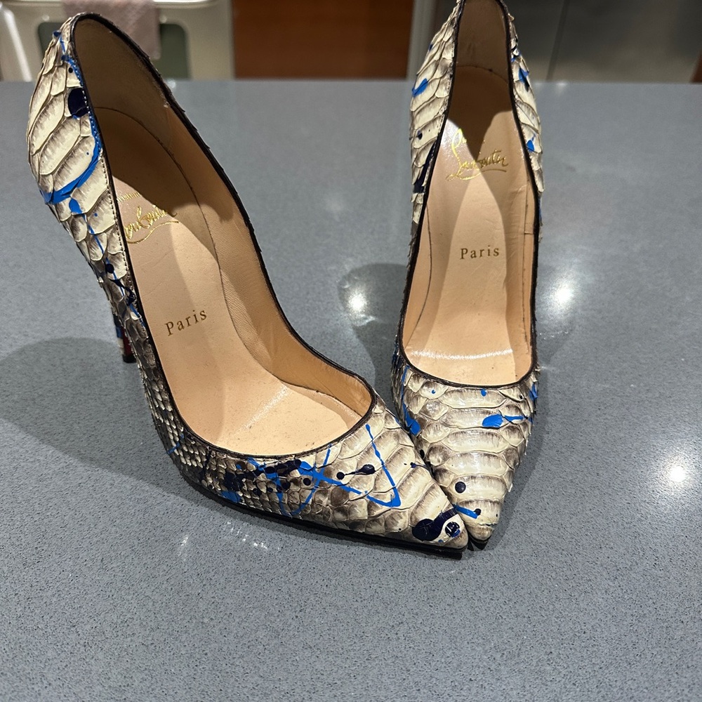 Christian Louboutin Blue and Beige python Heels